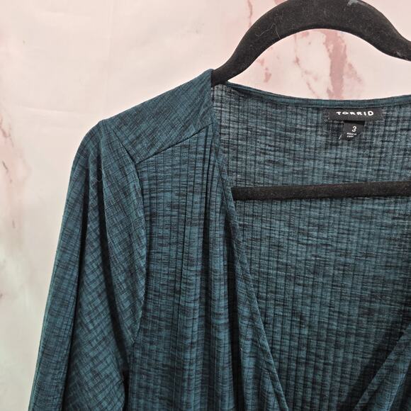 Torrid Dress Womens 3X Green Sweater Long Sleeve Faux Wrap Ribbed Dark Forest - Picture 2 of 13